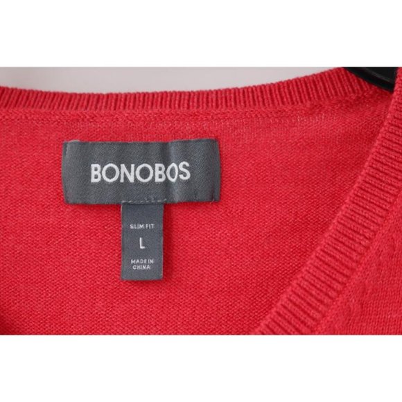 bonobos sweater Mens Large V-neck slim fit red merino wool knit jumper solid - Picture 3 of 9
